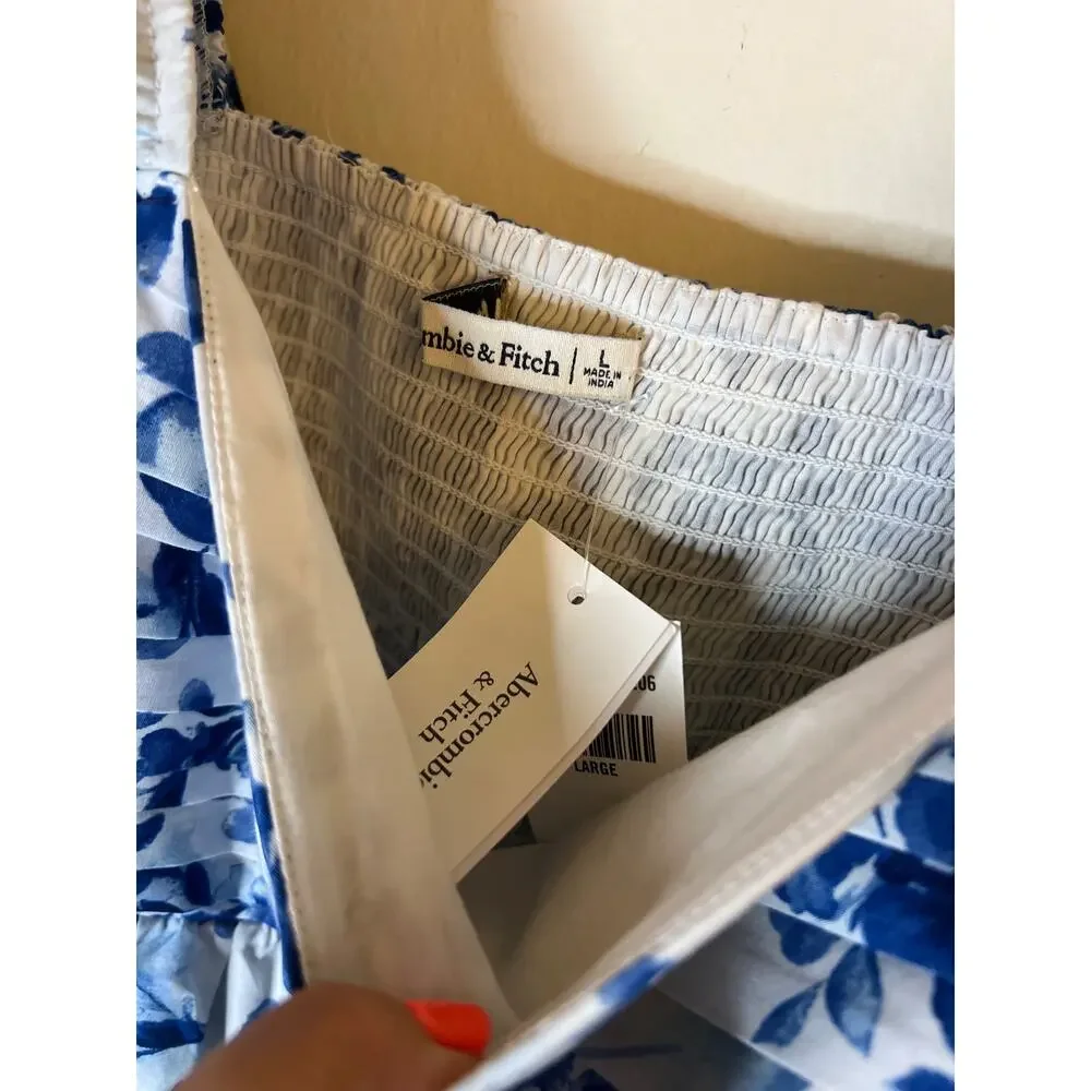 A&F Abercrombie and Fitch Emerson Ruched Puff Sleeve Floral Poplin Mini Dress - Picture 13 of 14